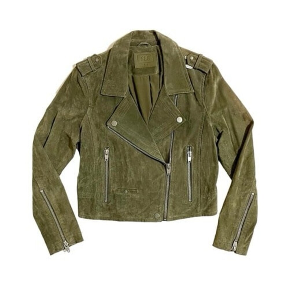 SL8 BlankNYC Moss Green Suede Leather Moto Jacket Zip Crop